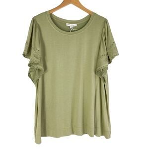 Jane + Delancey Flutter Sleeve Top Women 2X Green Embroidered Cottagecore NWT‎